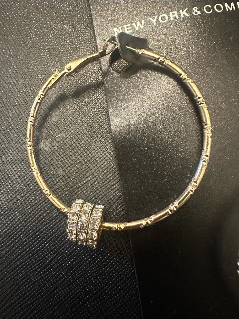 New York & Company Gold Tone Hoop Earrings with Crystal Rings